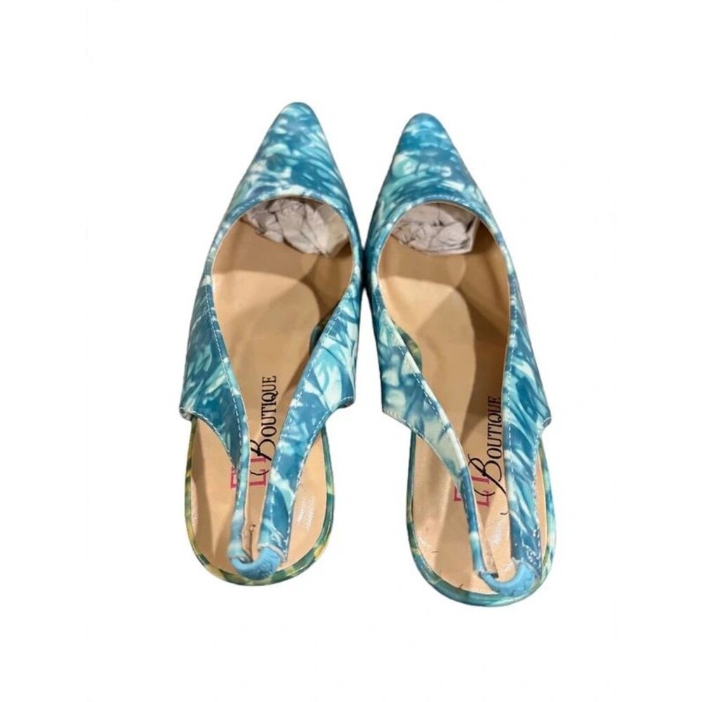 EX Boutique Blue Marbled Pointed Toe Kitten Heel - Womens 8W NWOT - Picture 2 of 7